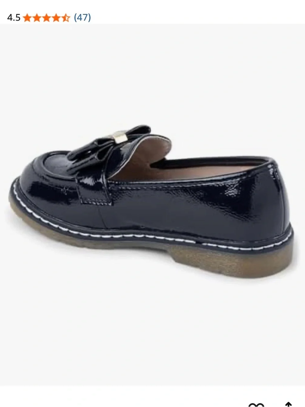 Gymboree Girls' Navy Patent Bow Loafers size 2 with gold bow detail